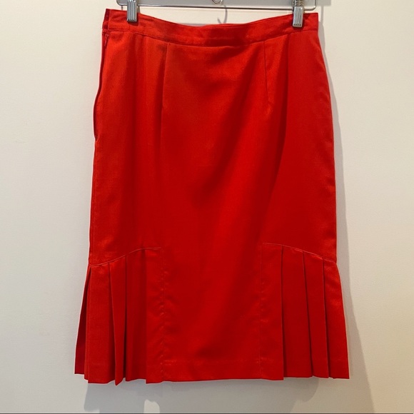 Vintage 80s Candy Apple Red Pencil Skirt with Side Pleats - Picture 6 of 9